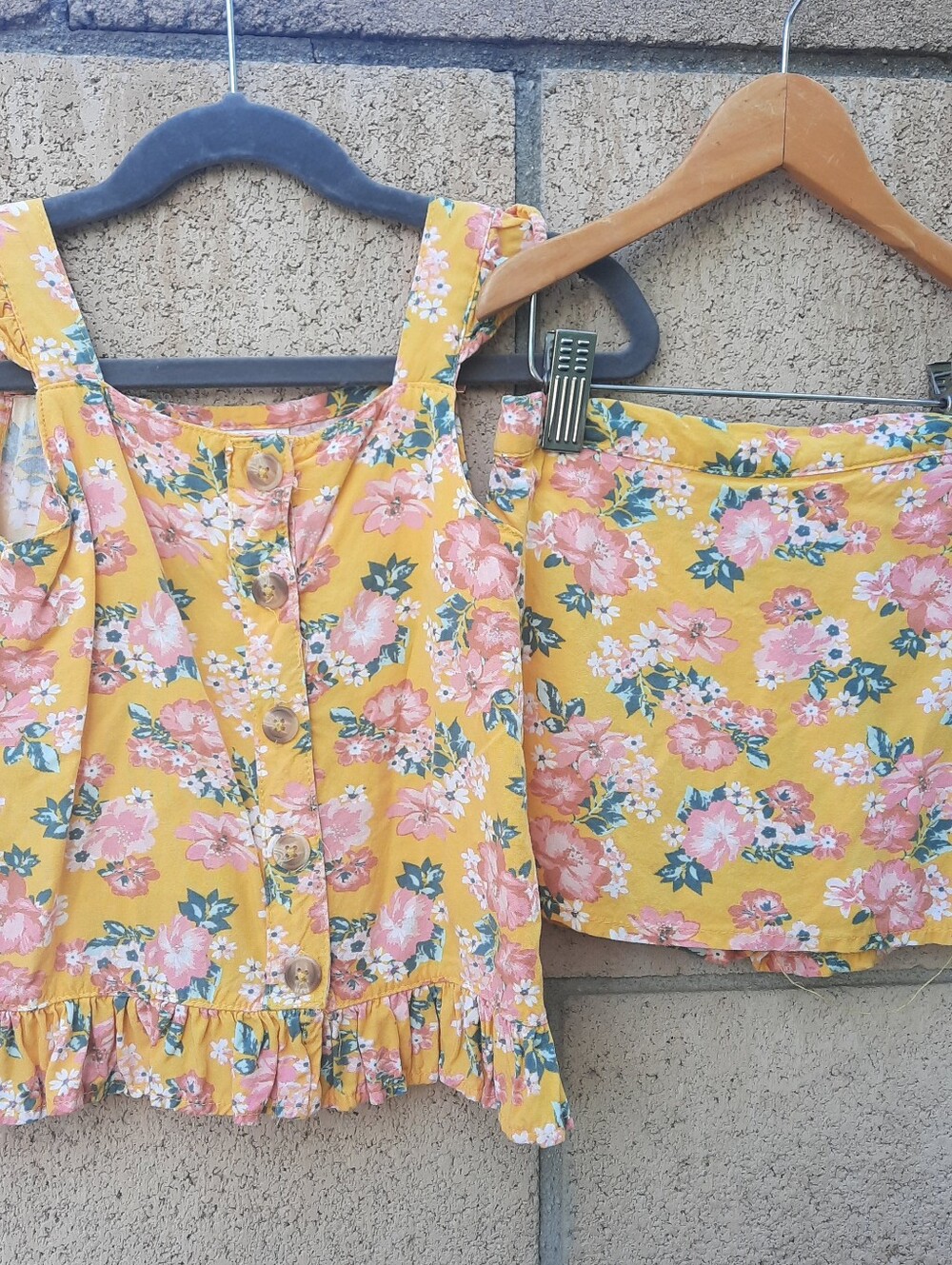 Little Lass Girl's Button Floral Top & Skort 2 Piece Set Outfit Size 5 Yellow